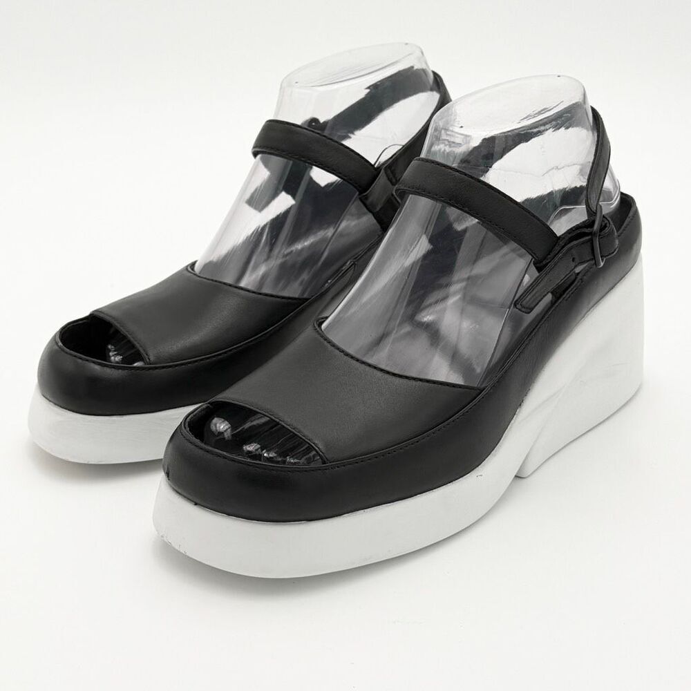 Camper Kaah Leather Wedge Sandals Black White - US Women’s 8 / EU 38